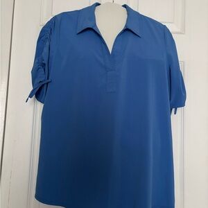 Chico's Blue Short Sleeve Boxy Blouse with Polo Collar